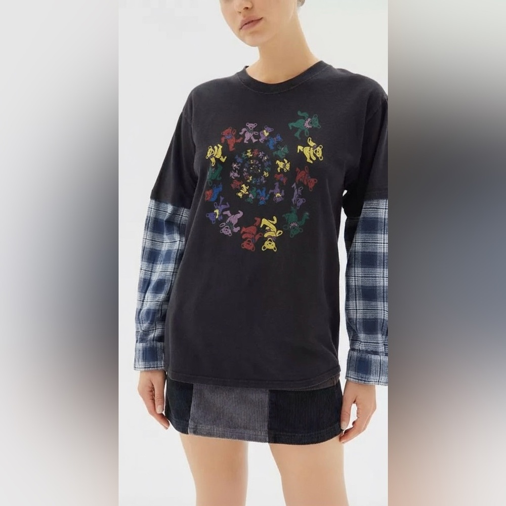 NWT | UO Urban Renewal Remade | Flannel Band Tee Grateful Dead | Blk/Wht | S/M 🕥